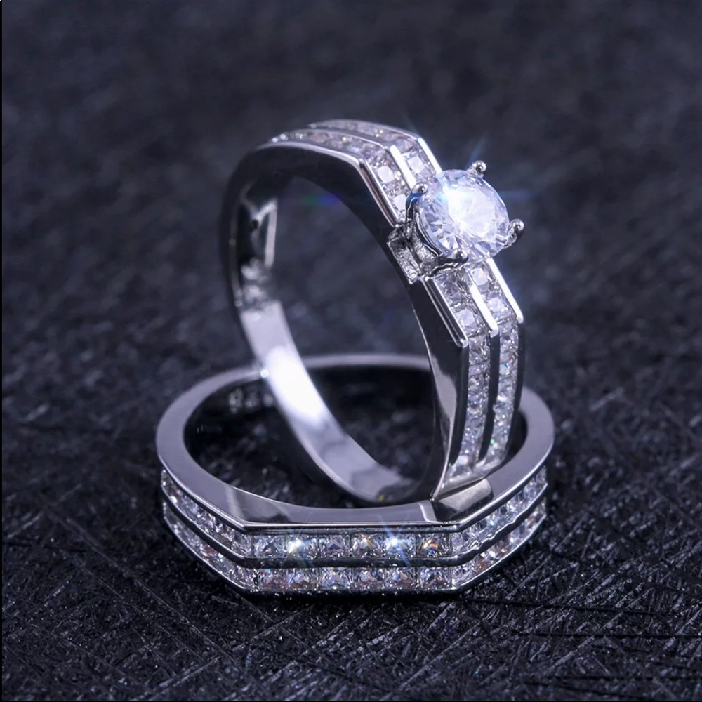 New Women’s 925 Silver Diamond 2 pc Ring - Picture 2 of 4